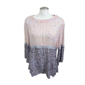 White Stuff Womens Blouse US Size 10 Boho Peasant Pink Blue Floral Lace Trim